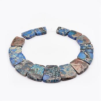 Natural Imperial Jasper Graduated Beads Strands, Dyed, Trapezoid, Cornflower Blue, 16~34x23~28x5~6mm, Hole: 1mm, about 15pcs/strand, 12.2 inch