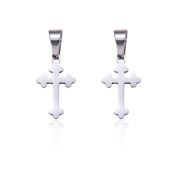 10Pcs 304 Stainless Steel Pendants, Cross, Stainless Steel Color, 19x11.5x1.2mm, Hole: 3.5mm