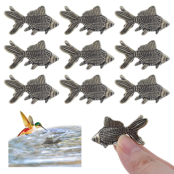 10Pcs Brass Fish Figurines Ornaments, Home Office Decoration, Antique Bronze, 39x11x19mm