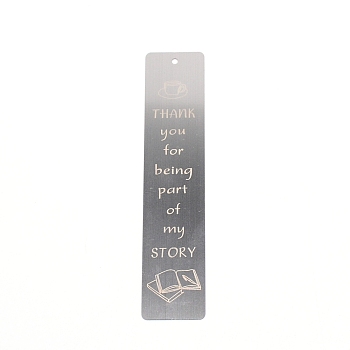 Stainless Steel Bookmarks, Word, Rectangle, Stainless Steel Color, 145x30x0.5mm, Hole: 3mm