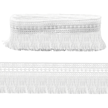 7~7.25 Yards Polyester Tassel Lace Trim, Clothing Accessories, White, 2-3/4 inch(71mm)