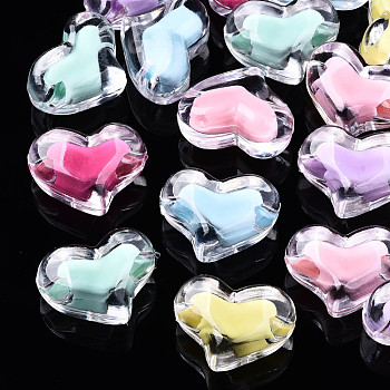 Transparent Acrylic Beads, Bead in Bead, Heart, Mixed Color, 16x21x11.5mm, Hole: 3mm
