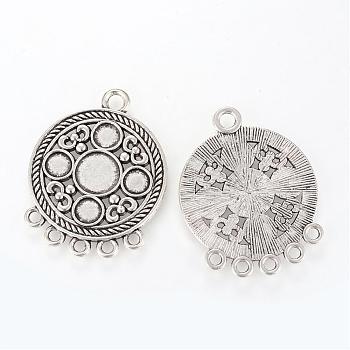 Tibetan Style Alloy Chandelier Component Link Cabochons Settings, Flat Round, Cadmium Free & Lead Free, Antique Silver, Tray: 6~9.5mm, 40x31x2mm, Hole: 2.5~3mm, about 130pcs/1000g