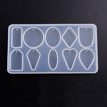 Pendant Silicone Molds, Epoxy Resin Casting Molds, For UV Resin, DIY Jewelry Craft Making, Mixed Geometric Shapes, White, 169x93mm, Hole: 1.5mm, Inner Size: 1.5~3.7cm