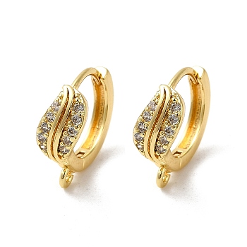 Leaf Shape Rack Plating Brass Micro Pave Cubic Zirconia Hoop Earrings Finding, Ear Wire with Loops, Cadmium Free & Lead Free, Long-Lasting Plated, Golden, 18 Gauge, 14.7x14.2x5.4mm, Hole: 1mm, Pin: 1mm