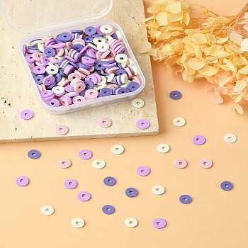 20G 4 Colors Handmade Polymer Clay Beads, Disc/Flat Round, Heishi Beads, Mixed Color, 6x1mm, Hole: 2mm, 5g/color