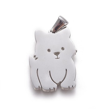 304 Stainless Steel Puppy Pendants, Samoyed Dog, Stainless Steel Color, 25x18.5x2mm, Hole: 2.5x5.5mm