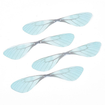 Polyester Fabric Wings Crafts Decoration, for DIY Jewelry Crafts Earring Necklace Hair Clip Decoration, Dragonfly Wing, Pale Turquoise, 87x19mm, Hole: 0.6mm