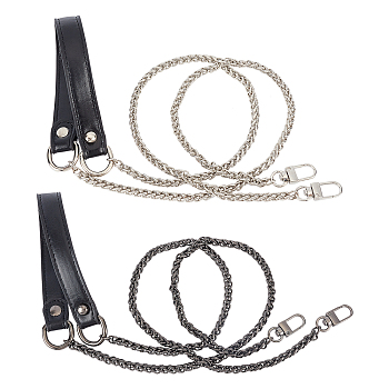 2Pcs 2 Colors Alloy Byzantine Chain & PU Leather Bag Strap, with Iron Swivel Clasps, Bag Replacement Accessories, Gunmetal & Platinum, 123~123.5cm, 1pc/color