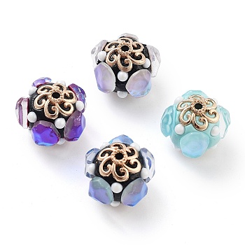 Handmade Indonesia Beads, with Alloy and Resin, Round, Golden, Mixed Color, 19.5x17.5mm, Hole: 2mm