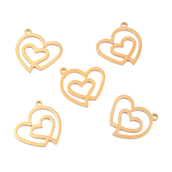 Ion Plating(IP) 201 Stainless Steel Pendants, Double Heart, Golden, 20.5x20x1mm, Hole: 1.6mm