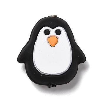 Silicone Focal Beads, Penguin, Black, 27x26x10mm, Hole: 2.5mm