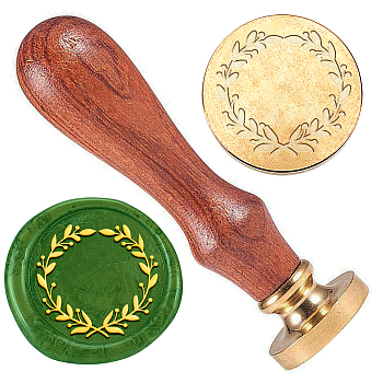 Wax Seal Stamp Set, Golden Tone Sealing Wax Stamp Solid Brass Head, with Retro Wood Handle, for Envelopes Invitations, Gift Card, Christmas Wreath, 83x22mm, Stamps: 25x14.5mm