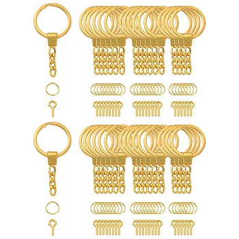 10Pcs Iron Split Key Rings, with Curb Chains, with 20Pcs Iron Open Jump Rings & 20Pcs Screw Eye Pin Peg Bails, Golden, 62mm