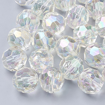 AB-Color Plated Transparent Acrylic Beads, Faceted, Round, Clear, 19~20mm, Hole: 2.5mm
