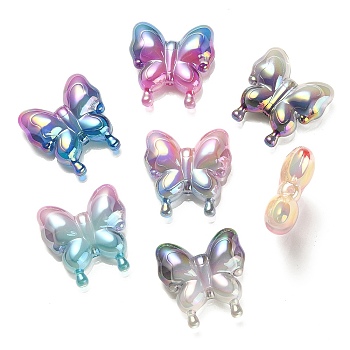 UV Plating Rainbow Iridescent Acrylic Beads, Gradient Beads, Butterfly, Mixed Color, 30x29x10mm, Hole: 2mm