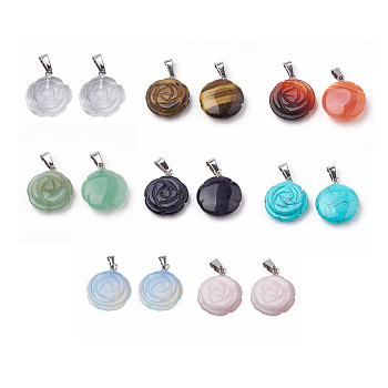 Natural & Synthetic Gemstone Pendants, with Stainless Steel Snap On Bails, Flower, 23x20x6~7mm, Hole: 7x4mm