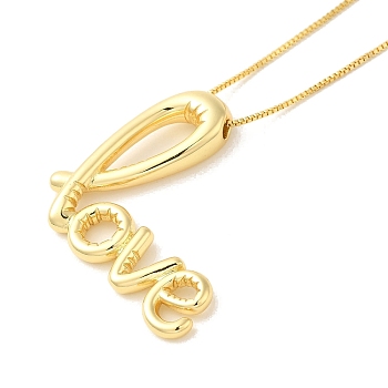 Word Love Pendant Necklaces, Brass Box Chain Necklaces for Women, Real 18K Gold Plated, 17.52 inch(445mm)