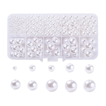 443Pcs 5 Sizes ABS Plastic Imitation Pearl Beads, Round, White, 4~12mm, Hole: 1.6~2.3mm