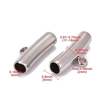 Tarnish Resistant 304 Stainless Steel Tube Tube Bails, Loop Bails, Bail Beads, Stainless Steel Color, 9x17~19x5mm, Hole: 2mm, Inner Diameter: 4mm
