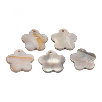 Natural Freshwater Shell Pendants, Dyed, Flower, Dark Gray, 17.5x18x1.5~2.5mm, Hole: 1.5mm