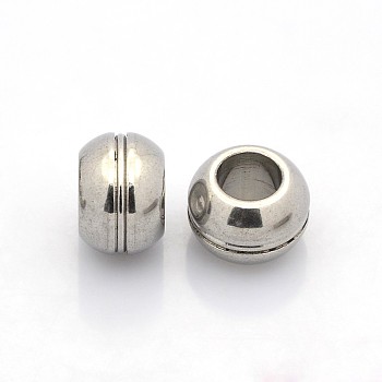 Tarnish Resistant Rondelle 201 Stainless Steel Beads, Large Hole Beads, Stainless Steel Color, 12x8mm, Hole: 6mm