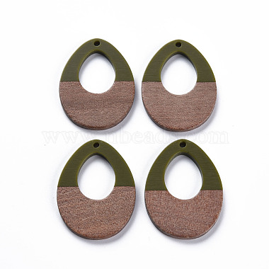 Olive Drab Teardrop Resin+Wood Pendants