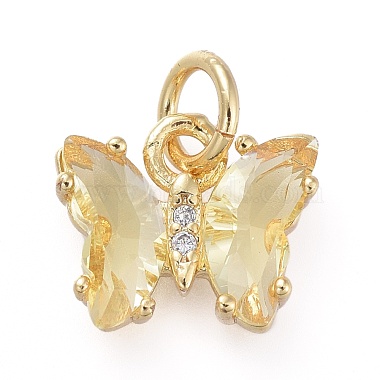 Pale Goldenrod Butterfly Brass+Glass Pendants