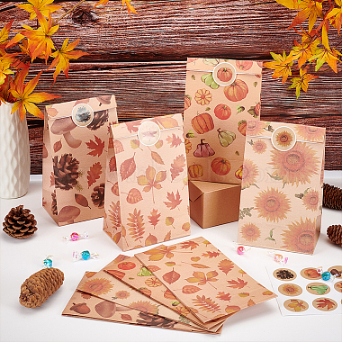 12Pcs 4 Styles Thanksgiving Day Rectangle Kraft Paper Candy Storage Pouches Gift Shopping Bags(CARB-WH0019-01)-4