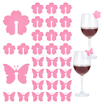 HOBBIESAY 2 Bags Flower & Butterfly Acrylic Wine Glass Charms, Pale Violet Red, 30~37.5x39~39.5x2.5mm, 15pcs/bag, 1bag/style(OACR-HY0001-23B)