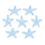 Transparent Resin Cabochons, Starfish, with Paillette/Sequins, Light Sky Blue, 32.5~33x41.5~43x9~10mm(CRES-ZX003-01A)