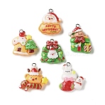 Christmas Opaque Resin Pendants, Mixed Shapes Charm, with Platinum Iron Loop, Mixed Color, 23.5~29x18.5~26x8~8.5mm, Hole: 2mm(RESI-I352-01P-01)