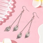 304 Stainless Steel Dangle Earrings, Leaf, Stainless Steel Color, 75mm(EJEW-JE06595-02)