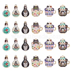 24Pcs 6 Styles Printed Alloy Pendants Sets, Cat Charms, Cadmium Free & Lead Free, Golden, Mixed Color, 22.7~25x15~22.5x1.8mm, Hole: 1.8mm, 4pcs/style(FIND-AR0005-88)