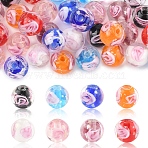 32Pcs 8 Colors Handmade Luminous Inner Flower Lampwork Beads, Round, Mixed Color, 8mm, Hole: 1mm, 4pcs/color(LAMP-FS0001-34)