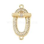 Brass Micro Pave Clear Cubic Zirconia Connector Charms, Oval Shackle Links, Rack Plating, Long-Lasting Plated, Cadmium Free & Lead Free, Real 18K Gold Plated, 27x14x5mm, Hole: 1.4mm(CU-CBA3C32-23G)