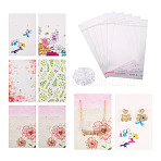 100Pcs 5 Style Rectangle Cardboard Jewelry Display Cards, with Plastic Ear Nuts and Polypropylene Cellophane Bags, Mixed Color, Mixed Patterns, Card: 9x6x0.05cm, Hole: 2mm, 20pcs/style, about 400pcs/bag(CDIS-YS0001-03)