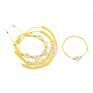 Adjustable Nylon Thread Braided Bead Bracelets Sets, with Handmade Millefiori Glass Beads, Flower, Gold, Inner Diameter: 1-3/4~3-1/2 inch(4.5~9cm), 4pcs/set(BJEW-JB05959)