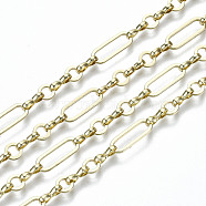 Brass Paperclip Chains, Drawn Elongated Cable Chains, Long-Lasting Plated, Soldered, Light Gold, Oval: 14x5.5x1mm, Ring: 5x1mm, Quick Link Connectors: 8x3.5x1.5mm(CHC-T012-01LG)