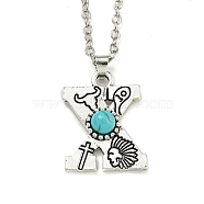 Letter A~Z Antique Silver Plated Alloy with Synthetic Turquoise Pendant Necklaces, with Iron Cable Chains, Letter X, 18.70 inch(475mm), Letter X: 25.5x19mm(NJEW-G080-01X)