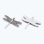 Alloy Pendants, Lead Free and Cadmium Free, Antique Silver, Dragonfly, about 28mm long, 35.5mm wide, 2mm thick, hole: 1.5mm(X-EA10966Y)