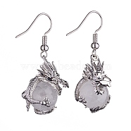 Natural Quartz Crystal Dragon Dangle Earrings, Platinum Brass Jewelry for Women, 42mm, Pin: 0.6mm(EJEW-A092-06P-03)