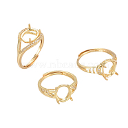 Adjustable Brass Finger Ring Components, 4 Claw Prong Ring Settings, with Cubic Zirconia, Long-Lasting Plated, Golden, Size 7, 17mm, Tray: 9.5~10x8mm(MAK-L029-009G)