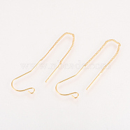 Brass Stud Earring Findings, with Loop, Ear Threads, Nickel Free, Real 18K Gold Plated, 70~72mm, Hole: 2mm, Pin: 0.8mm(X-KK-Q735-363G)