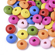 Spray Painted Natural Maple Wood Beads, Rondelle, Mixed Color, 14x6mm, Hole: 3.5mm, about 1480pcs/500g(WOOD-T019-28)