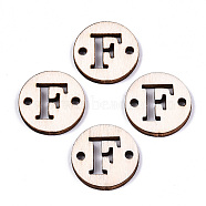 Unfinished Natural Poplar Wood Links Connectors, Laser Cut, Flat Round with Word, Letter.F, 19.5x2.5mm, Hole: 2mm(WOOD-S045-140A-01F)
