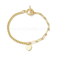 Brass Heart Charms Bracelets, Curb Chains & Paperclip Chains Bracelets for Women, Golden, 7-1/2 inch(19.2cm)(BJEW-JB10401)