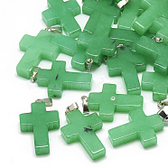 Dyed Natural Malaysia Jade Pendants, with Stainless Steel Snap On Bails, Cross, 29~30x18~19x5~6mm, Hole: 6x4mm(G-T080-14)