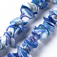 Natural Trochid Shell/Trochus Shell Bead Strands, Dyed, Nuggets, Royal Blue, 8~16x7~13x2~15mm, Hole: 1.2mm, about 39~46pcs/strand, 6.89 inch~7.28 inch(17.5~18.5cm)(SSHEL-N034-105-A03)