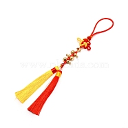 Polyester Tassel & Chinese Knot Pendant, with Brass Gourds, for KeyChain and Car Good Luck Decor, Colorful, 350mm(AJEW-WH0258-077B)